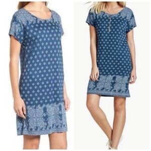 Size medium Lucky Brand blue geometric print short sleeve tunic dress.